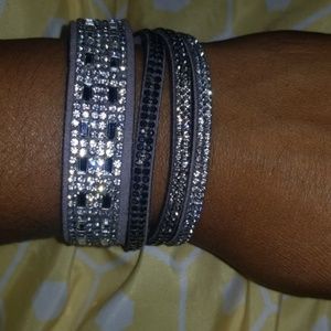 Multi strand rhinestone faux suede bracelet